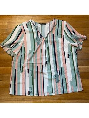 Plus - V-neck Blouse Short Sleeve - 1X / 14